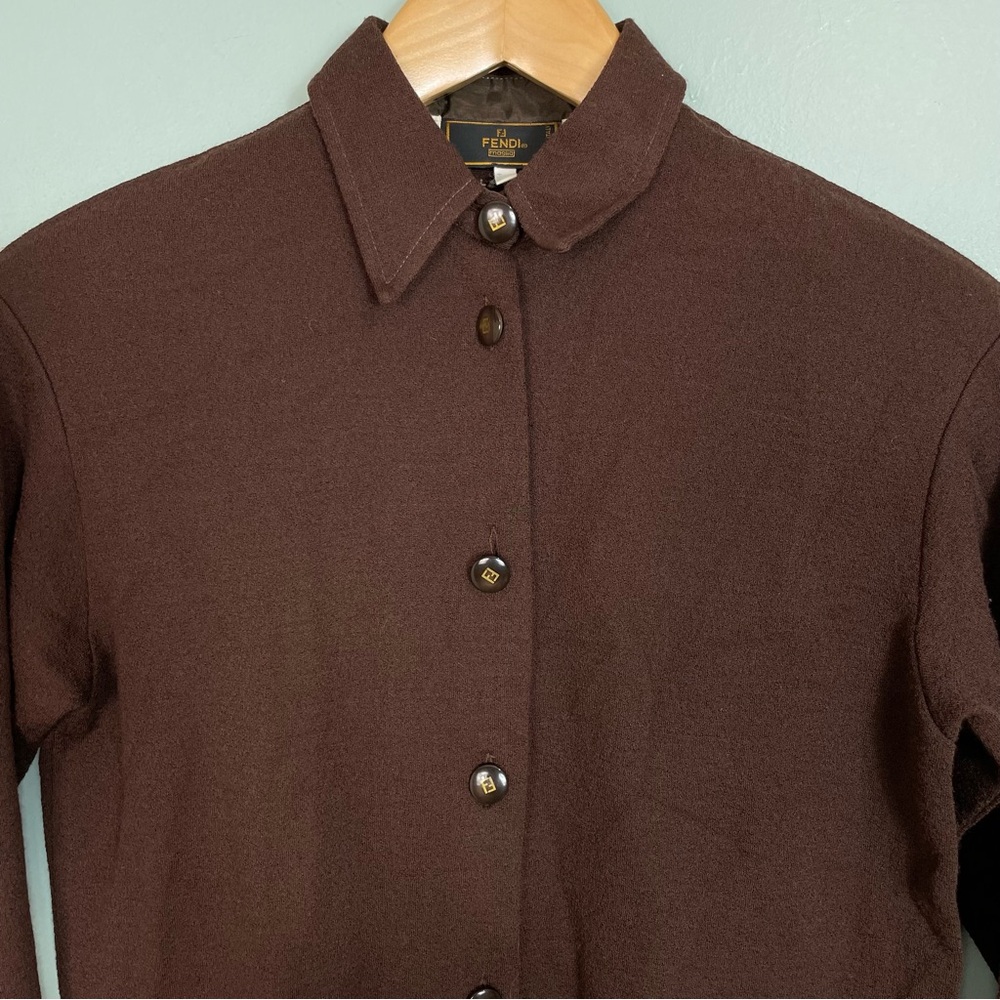 Vintage Fendi Button Down Brown Long Sleeve Fendin Button Size 4 - Picture 2 of 13